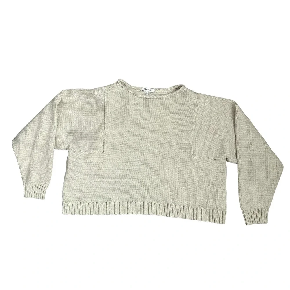 Madewell Womens Cotton Boxy Pullover Sweater Beige Cream Beachy Coastal Medium